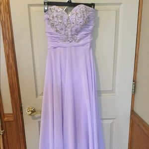 Lavender, strapless, long, formal dress